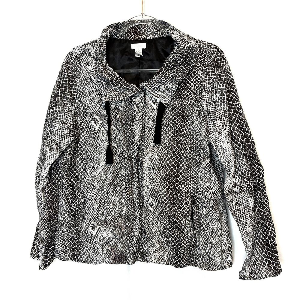 Chico’s Black White Snakeskin Windbreaker Full Zip Jacket Chicos 2/US Large